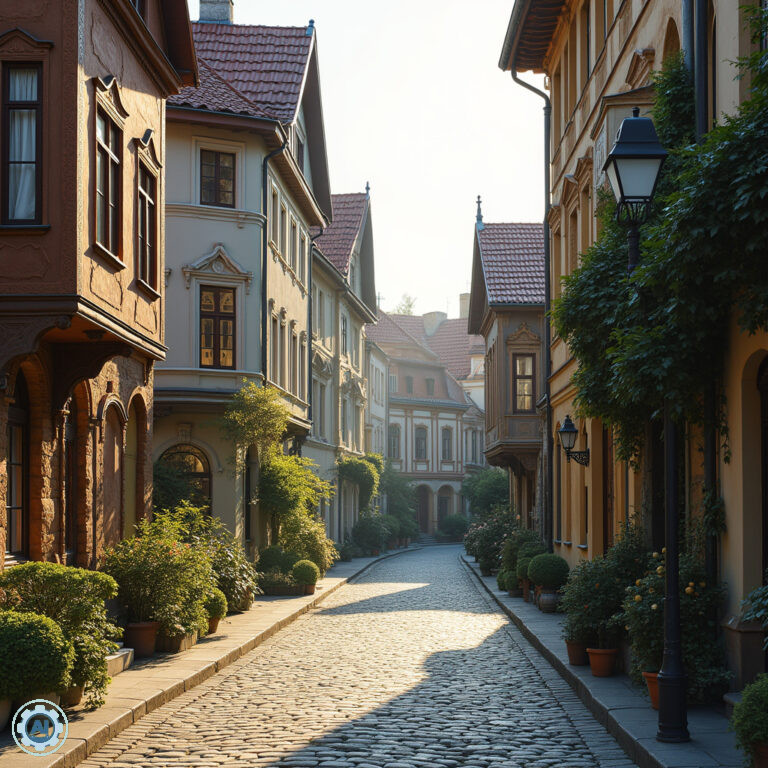 Ulica w Cēsis z secesyjnymi kamienicami i drewnianymi domami, architektoniczna perła Łotwy