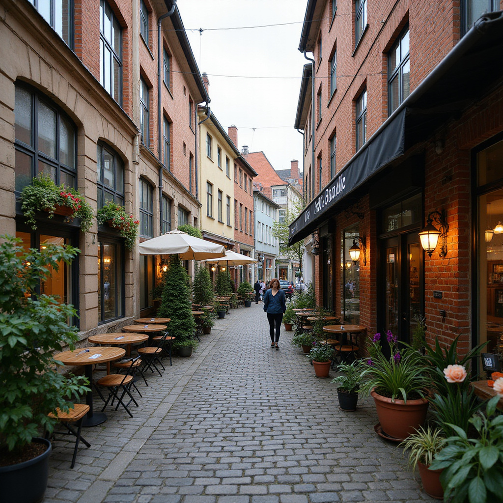 Klimatyczna uliczka w Lipawie z secesyjnymi kamienicami i kawiarniami, gdzie pachnie świeżo parzoną kawą
