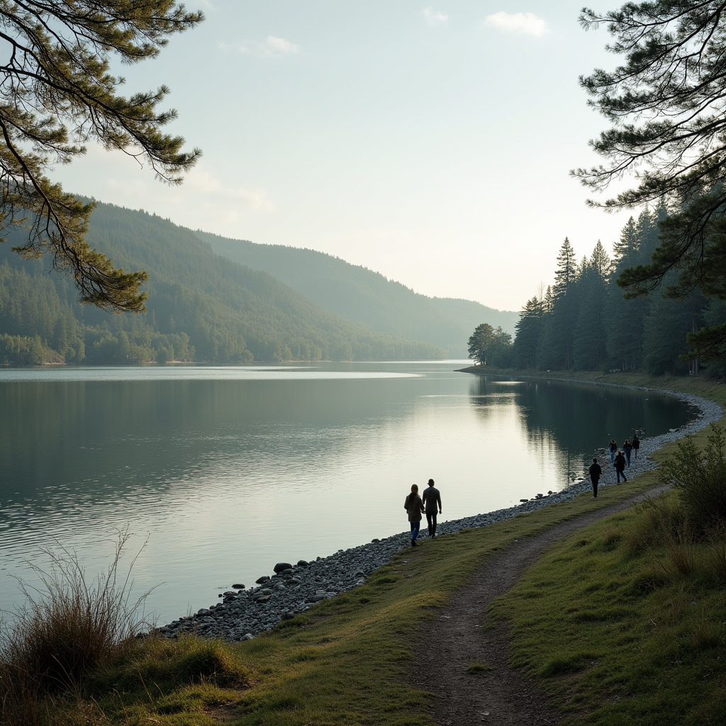 Spacerujący ludzie wzdłuż brzegu Jeziora Dąbie z widokiem na wodę i przyrodę
