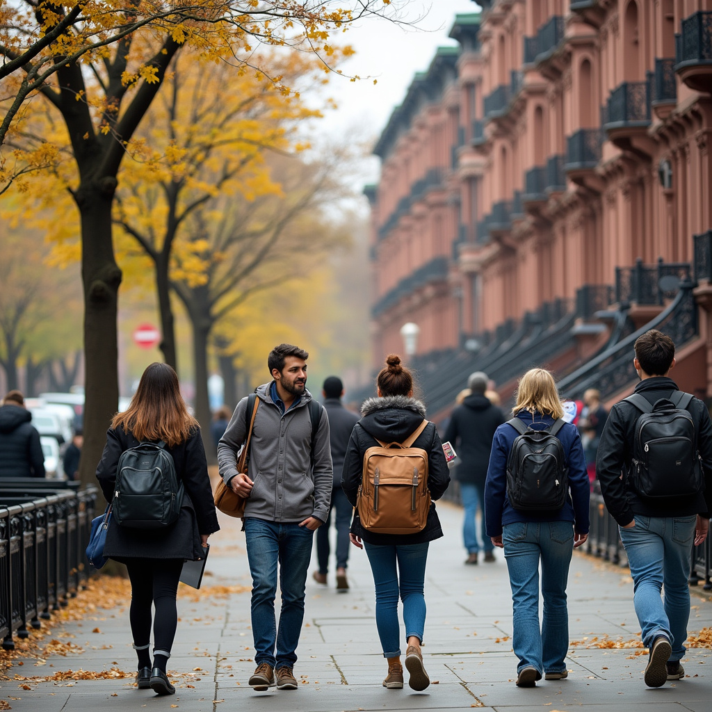 Studenci spacerujący ulicą w Nowym Jorku w pobliżu Columbia University, edukacja w NYC