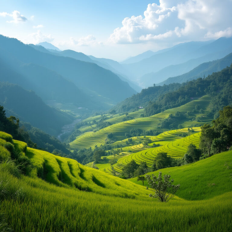 Tarasy ryżowe w Sapa z widokiem na góry, idealne miejsce na trekking