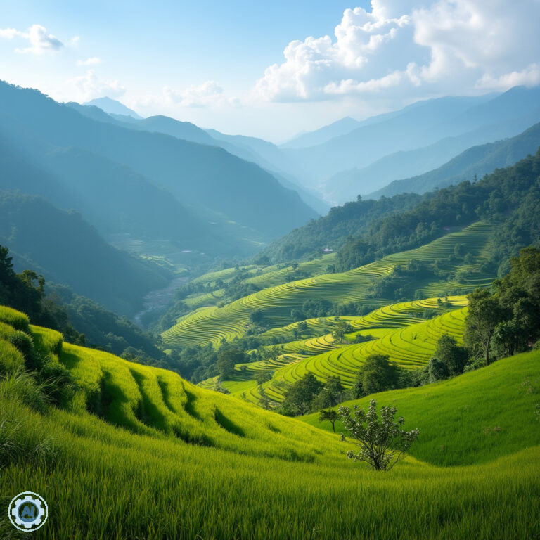 Tarasy ryżowe w Sapa z widokiem na góry, idealne miejsce na trekking