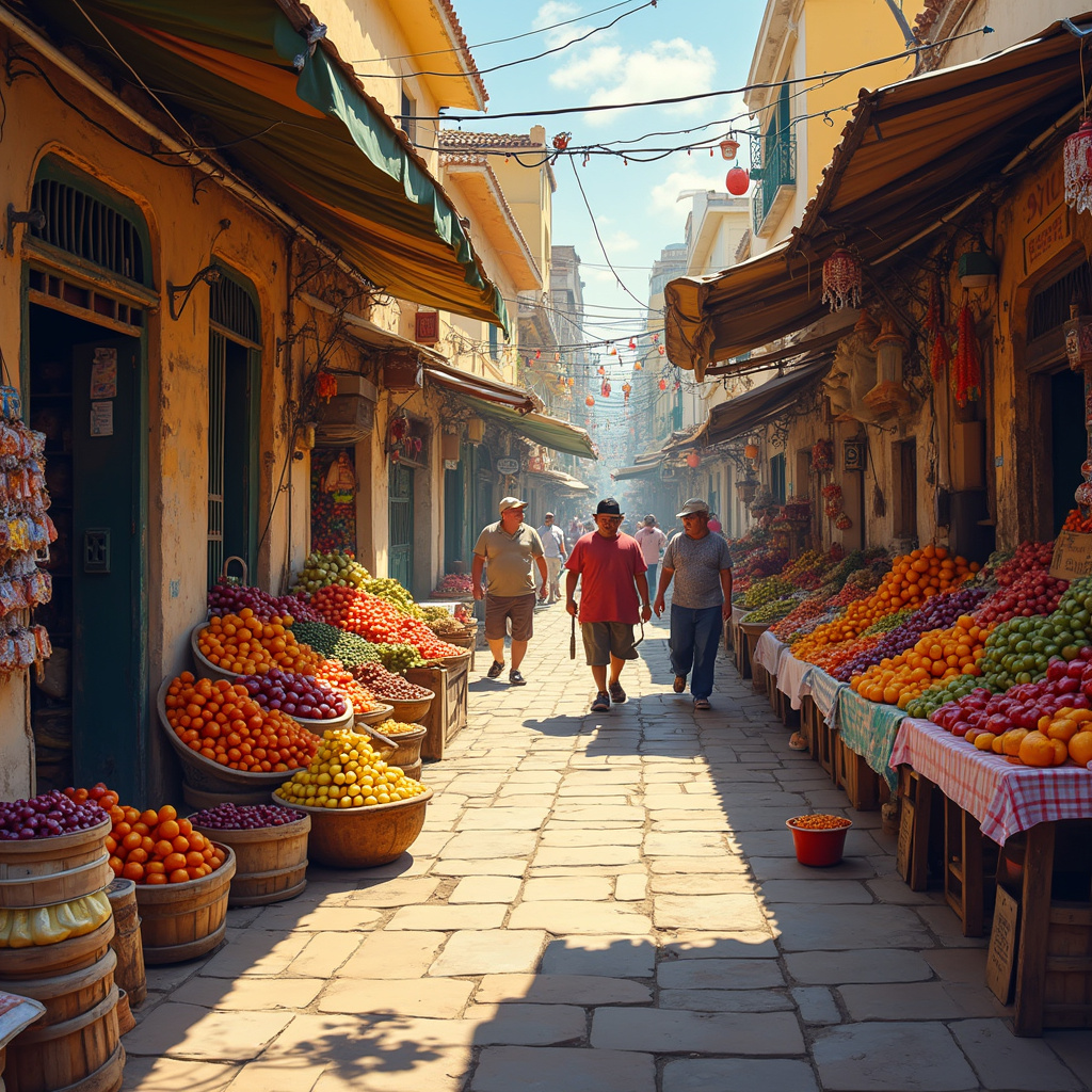 Lokalny targ w Santo Domingo z owocami i rękodziełem