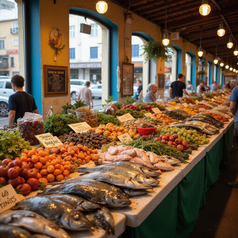 Targ Mercado Municipal w Faro z lokalnymi produktami i świeżymi rybami