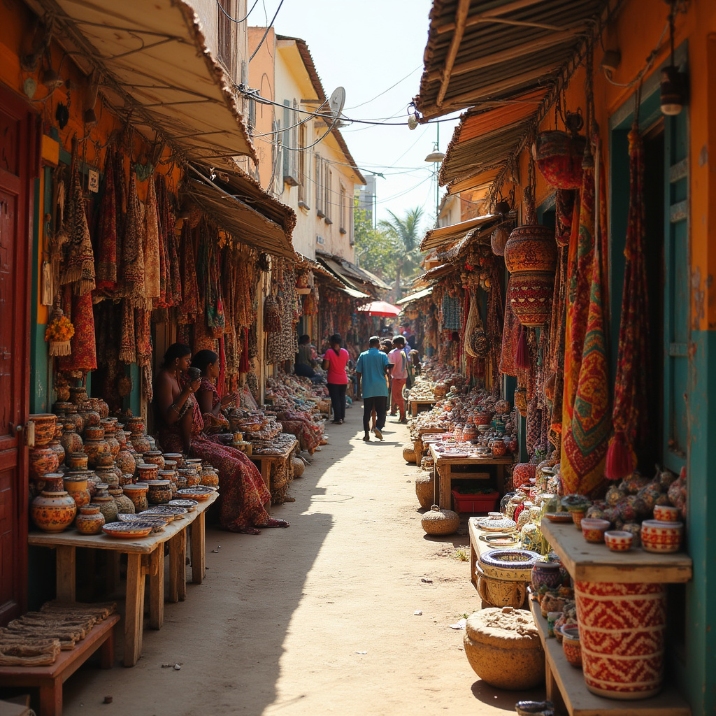 Uliczki Starego Miasta Mombasy z kolorowymi straganami i lokalnym rękodziełem