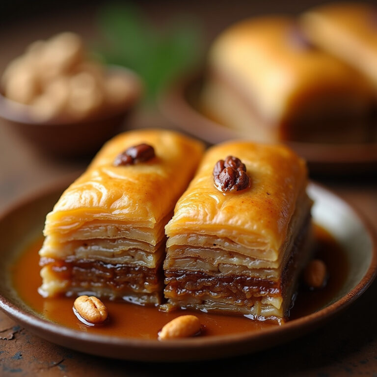 Tradycyjna baklava egipska z orzechami i syropem, słodki deser Egiptu