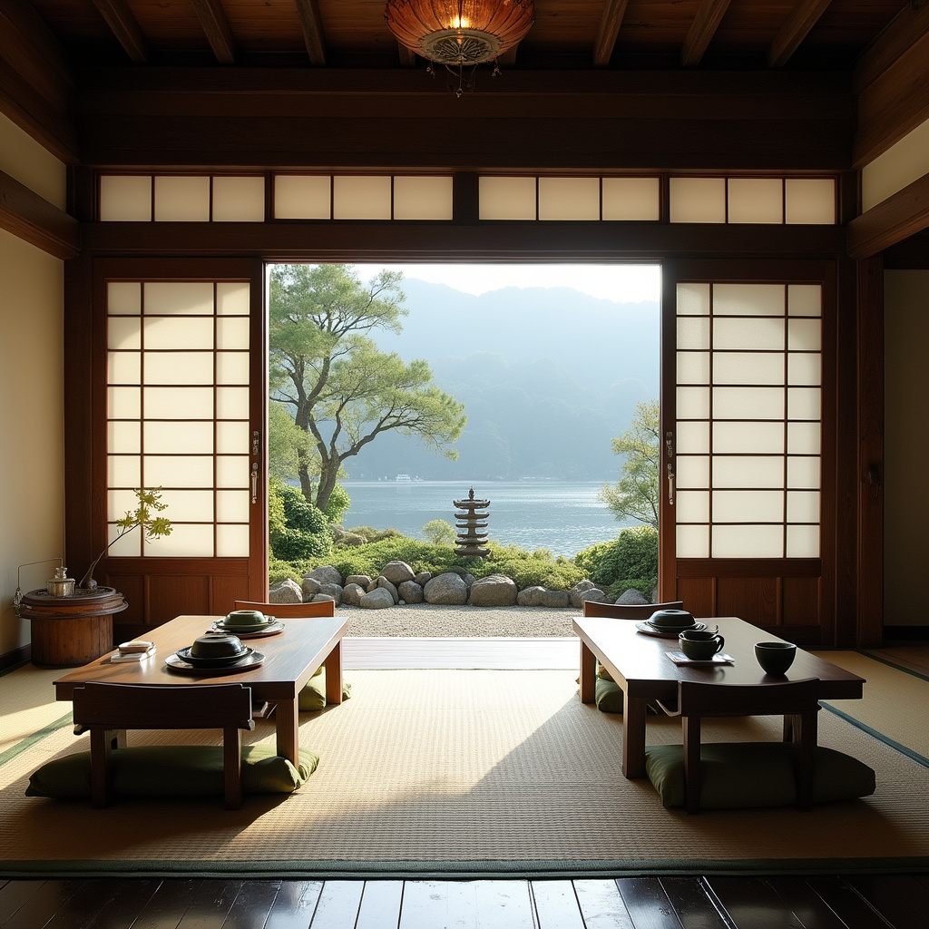 Tradycyjna herbaciarnia na Miyajimie z widokiem na ogród, japońska kultura i spokój