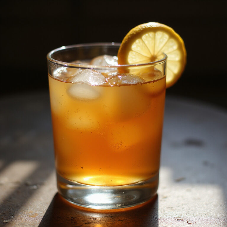 Tradycyjna Poncha po maderysku w szklance z cytryną i miodem