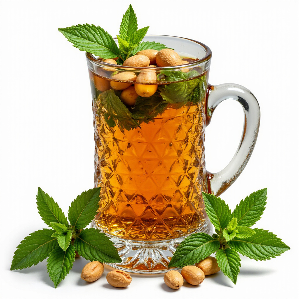 Tradycyjna tunezyjska herbata miętowa w szklance z orzeszkami piniowymi