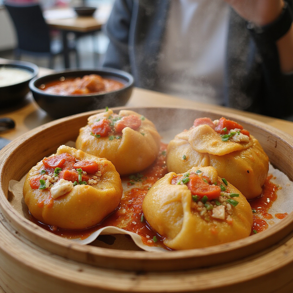 Tradycyjne chińskie jedzenie w Yokohama Chinatown, baozi i dim sum