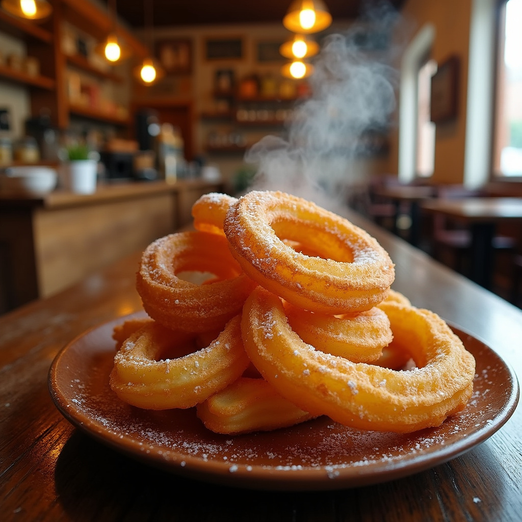 Świeżo smażone churros w tradycyjnej hiszpańskiej churrería