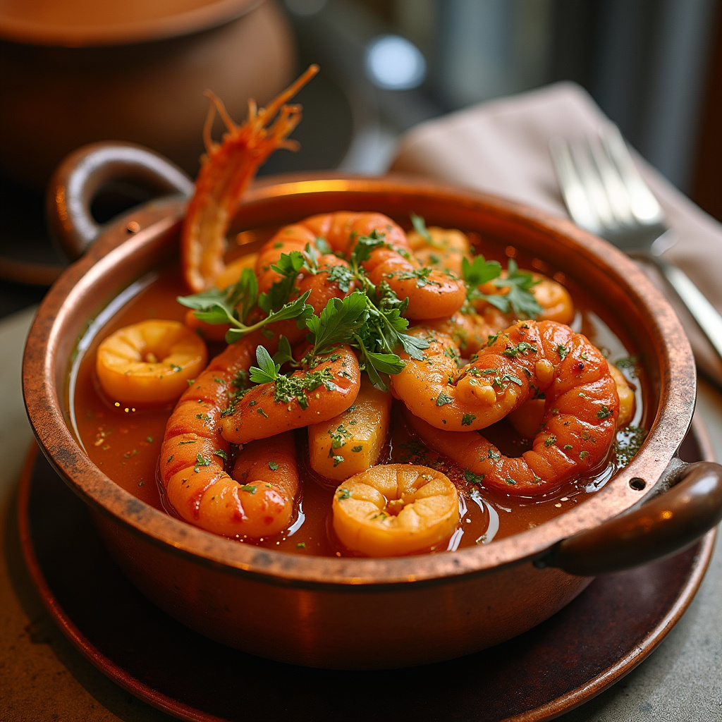 Tradycyjne portugalskie danie Cataplana de Marisco serwowane w lokalnej restauracji w Faro