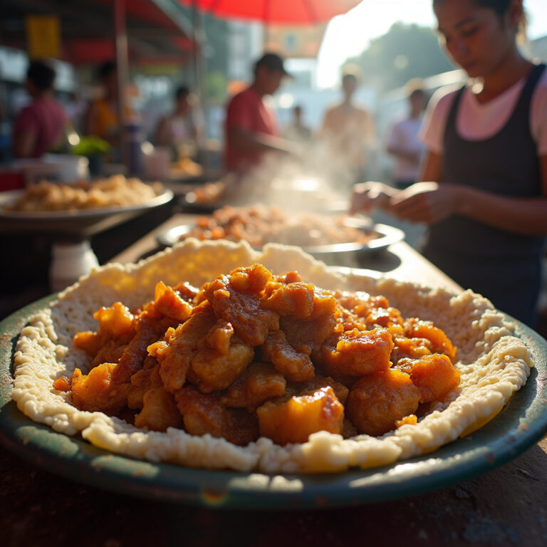 Tradycyjne filipińskie danie Lamou serwowane na ulicy w Davao