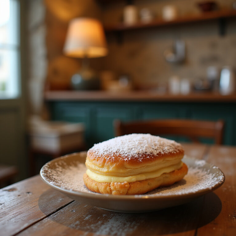 Pastel de nata w Faro na tle tradycyjnej portugalskiej kawiarni