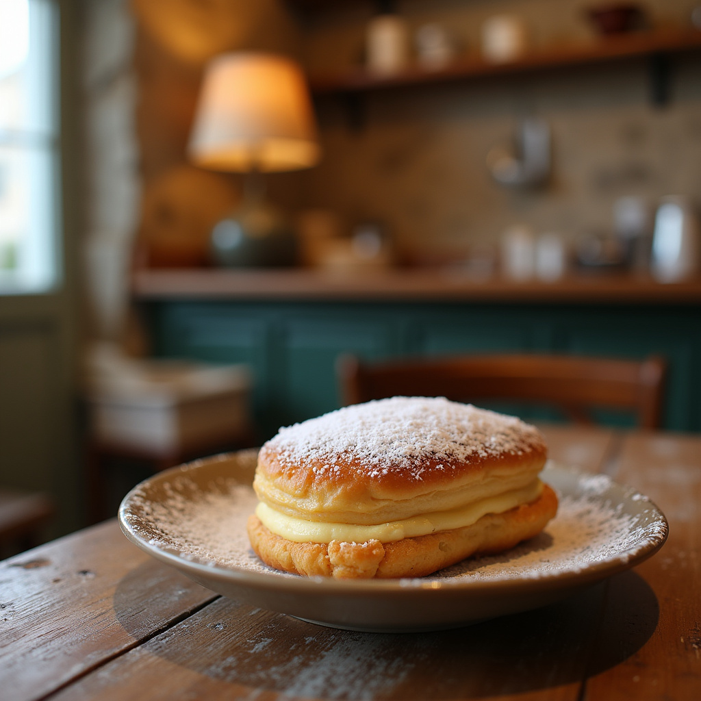 Pastel de nata w Faro na tle tradycyjnej portugalskiej kawiarni