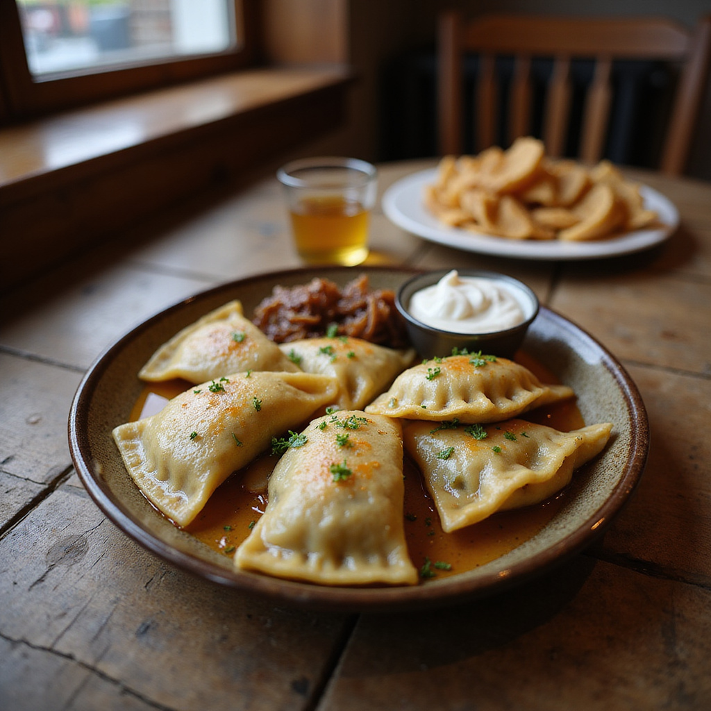 Tradycyjne pierogi ruskie w krakowskiej restauracji, smaki polskiej kuchni