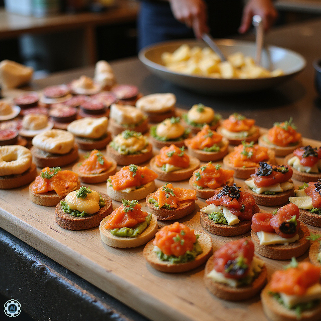 Tradycyjne pintxos na ladzie w barze w San Sebastián, kultura społeczna i lokalne smaki