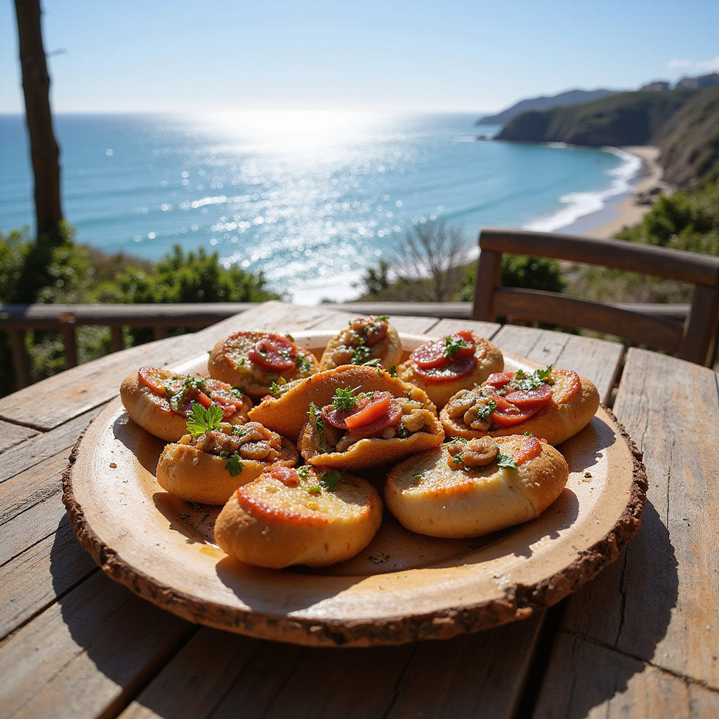 Tradycyjne tapas w Kadyksie na drewnianym stole z widokiem na morze