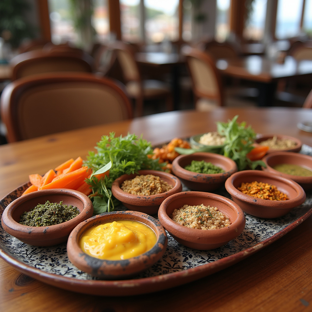 Tradycyjne tureckie meze w restauracji w Marmaris, świeże i aromatyczne