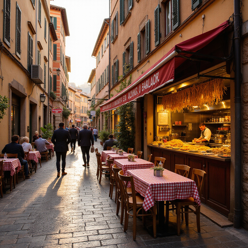 Ulica w Bolonii z trattorią serwującą świeży makaron