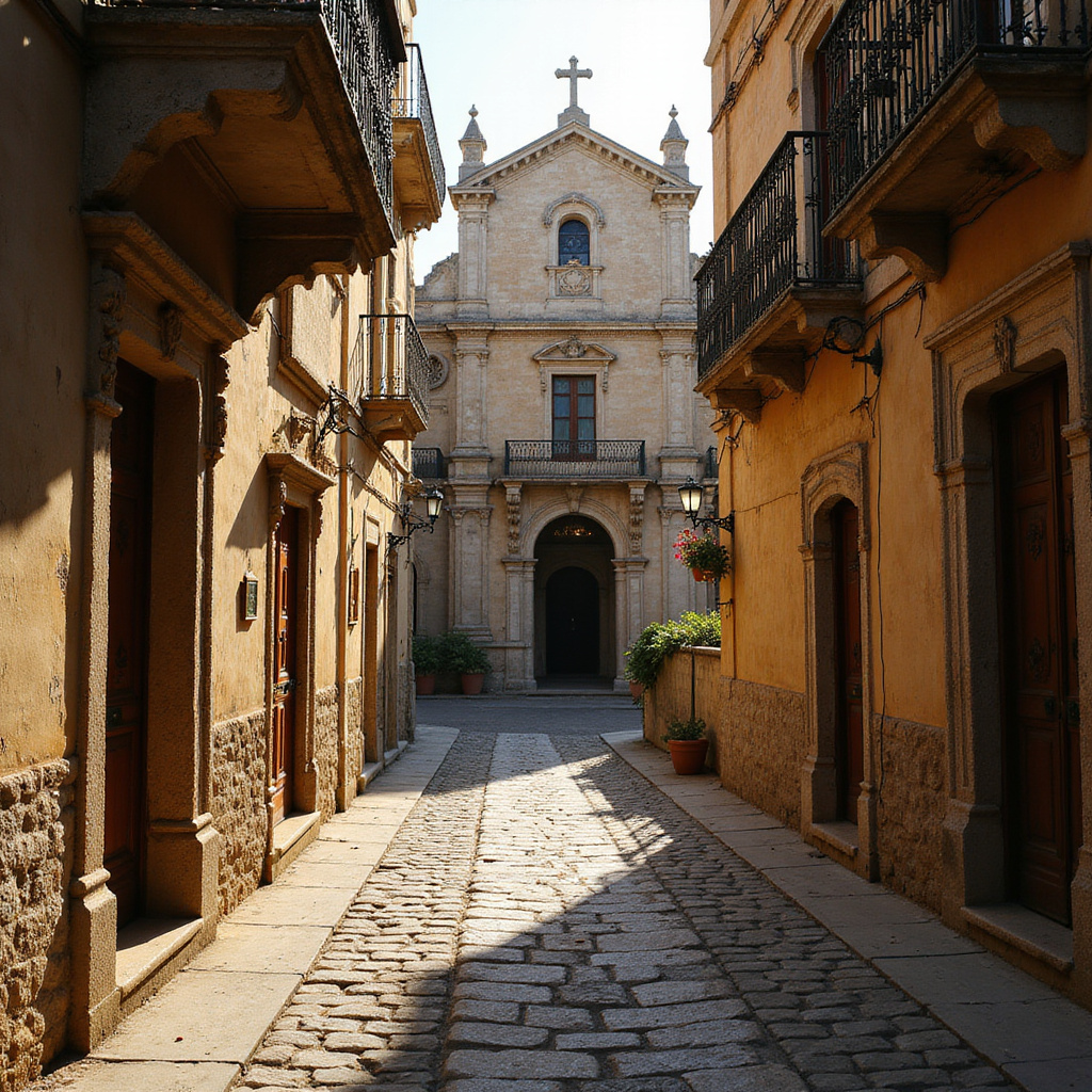 Ulica w Évorze prowadząca do Kaplicy Kości, zabytkowe budynki i brukowana nawierzchnia