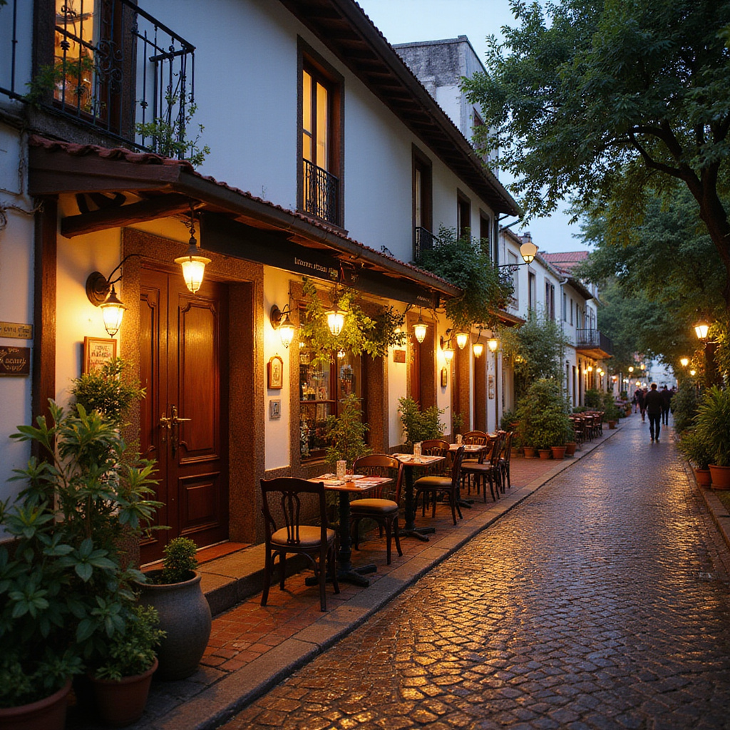 Ulica w Funchal z restauracją serwującą lokalne dania