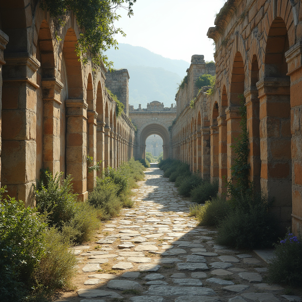 Ulica w Hierapolis prowadząca do nekropolii z widocznymi ruinami starożytnych budowli