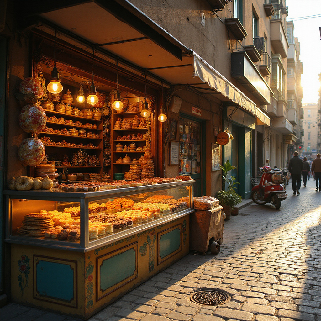 Ulica w Kairze z cukiernią serwującą egipskie słodycze