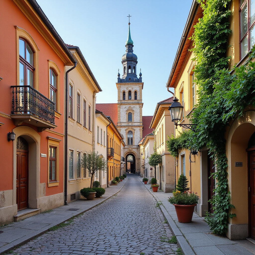 Ulica w Karlowych Warach prowadząca do kościoła św. Marii Magdaleny, zabytkowa architektura