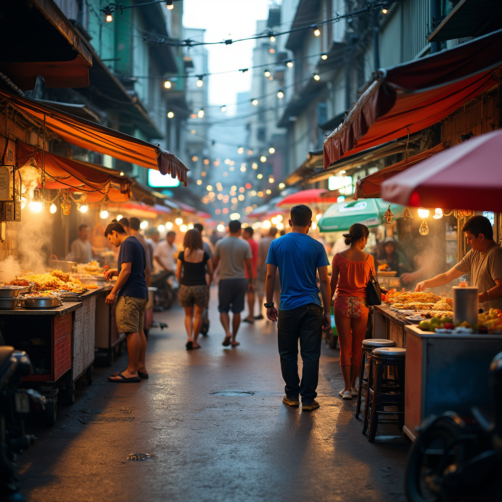 Ulica w Manili z lokalnymi straganami z jedzeniem