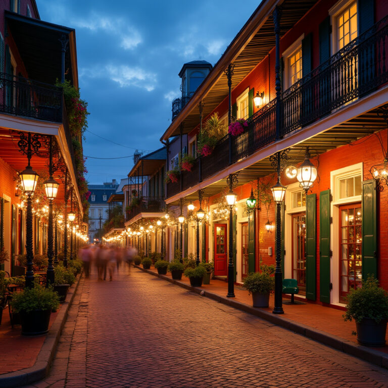 Ulica w Nowym Orleanie z restauracjami serwującymi kuchnię kreolską i cajun