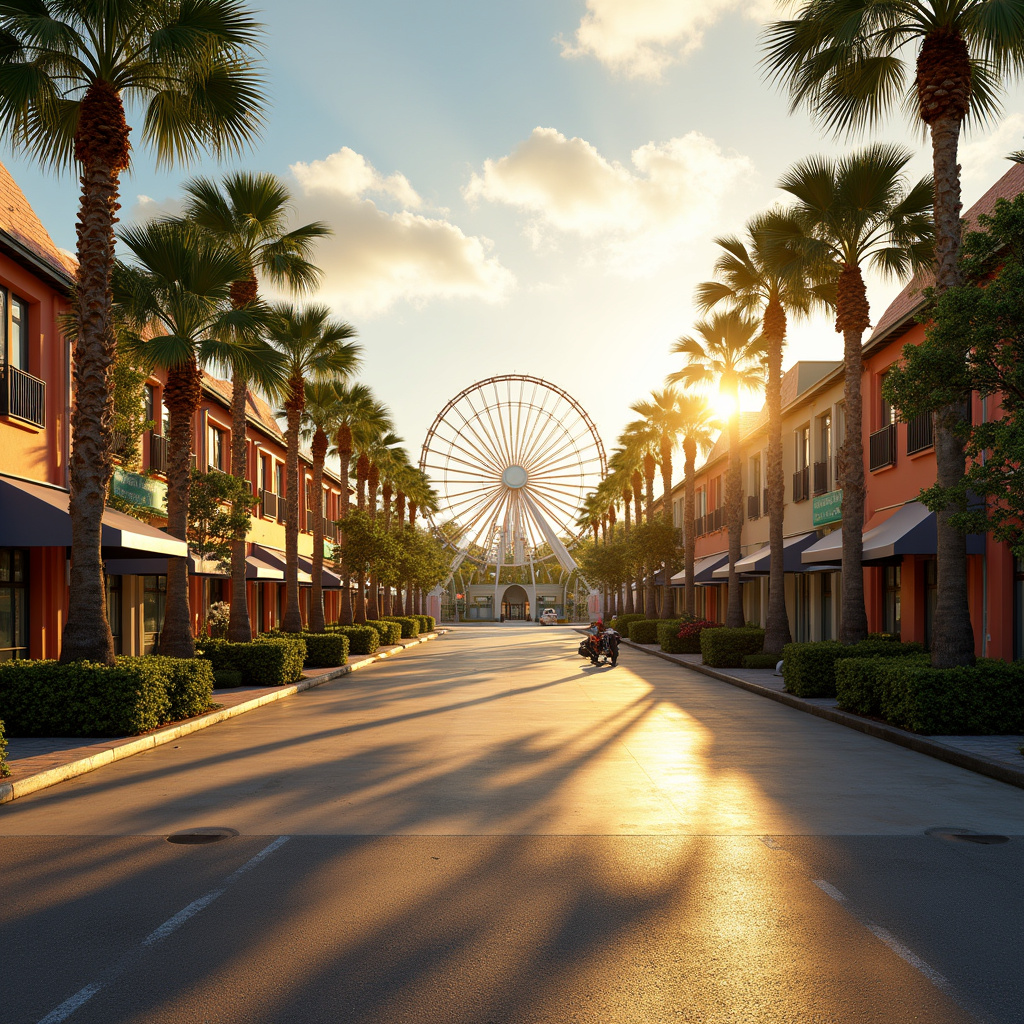 Ulica w Orlando z widokiem na park rozrywki, słoneczna pogoda i zieleń