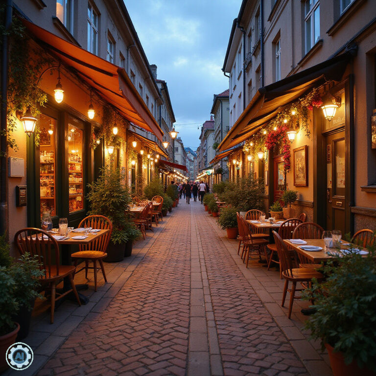 Ulica w Podgórzu z restauracjami i kawiarniami, kulinarne Podgórze