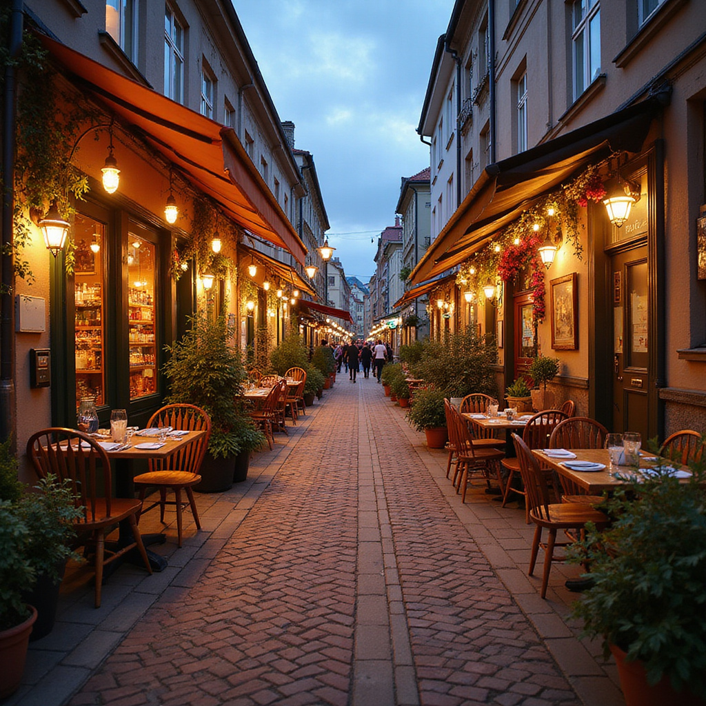 Ulica w Podgórzu z restauracjami i kawiarniami, kulinarne Podgórze