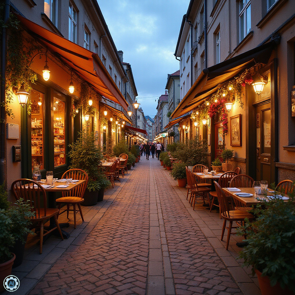 Ulica w Podgórzu z restauracjami i kawiarniami, kulinarne Podgórze