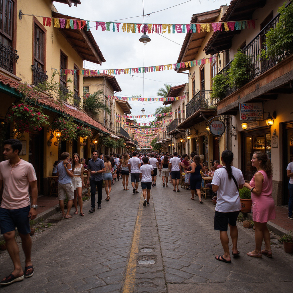 Ulica w Sosúa z lokalnymi barami i muzyką merengue, tętniąca życiem i kolorem