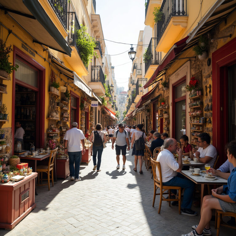 Ulica w Tunisie z tradycyjnymi sklepami i kawiarniami, tunezyjskie zwyczaje