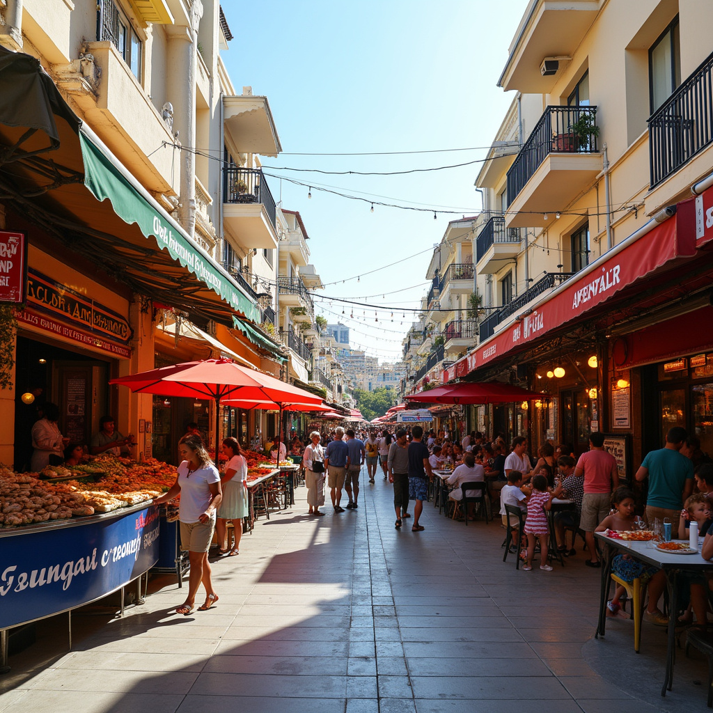 Ulica w Limassol z restauracjami serwującymi owoce morza i street food