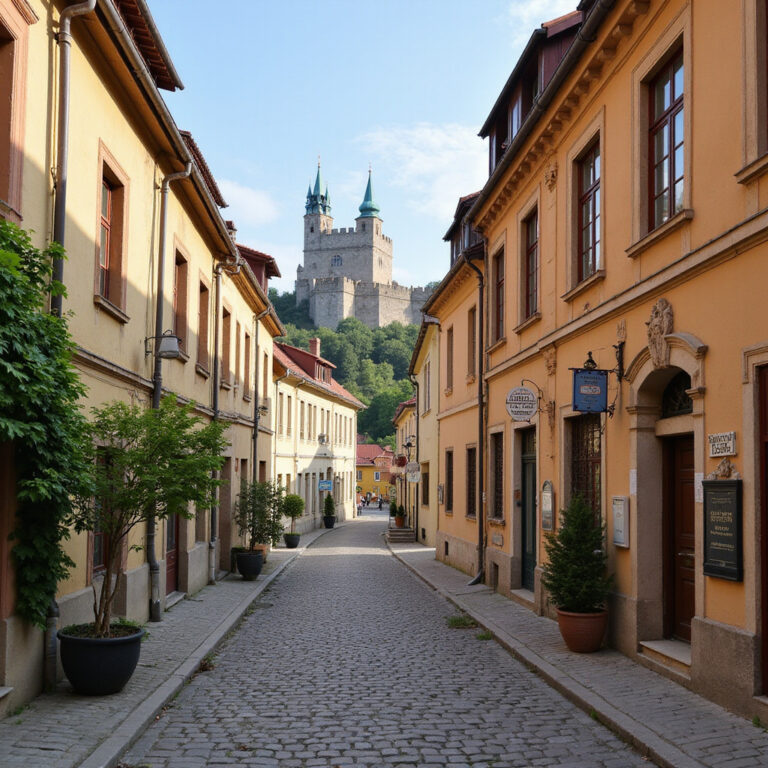 Urokliwa uliczka w Brnie z widokiem na Zamek Špilberk, idealna na spacer na własną rękę Brno
