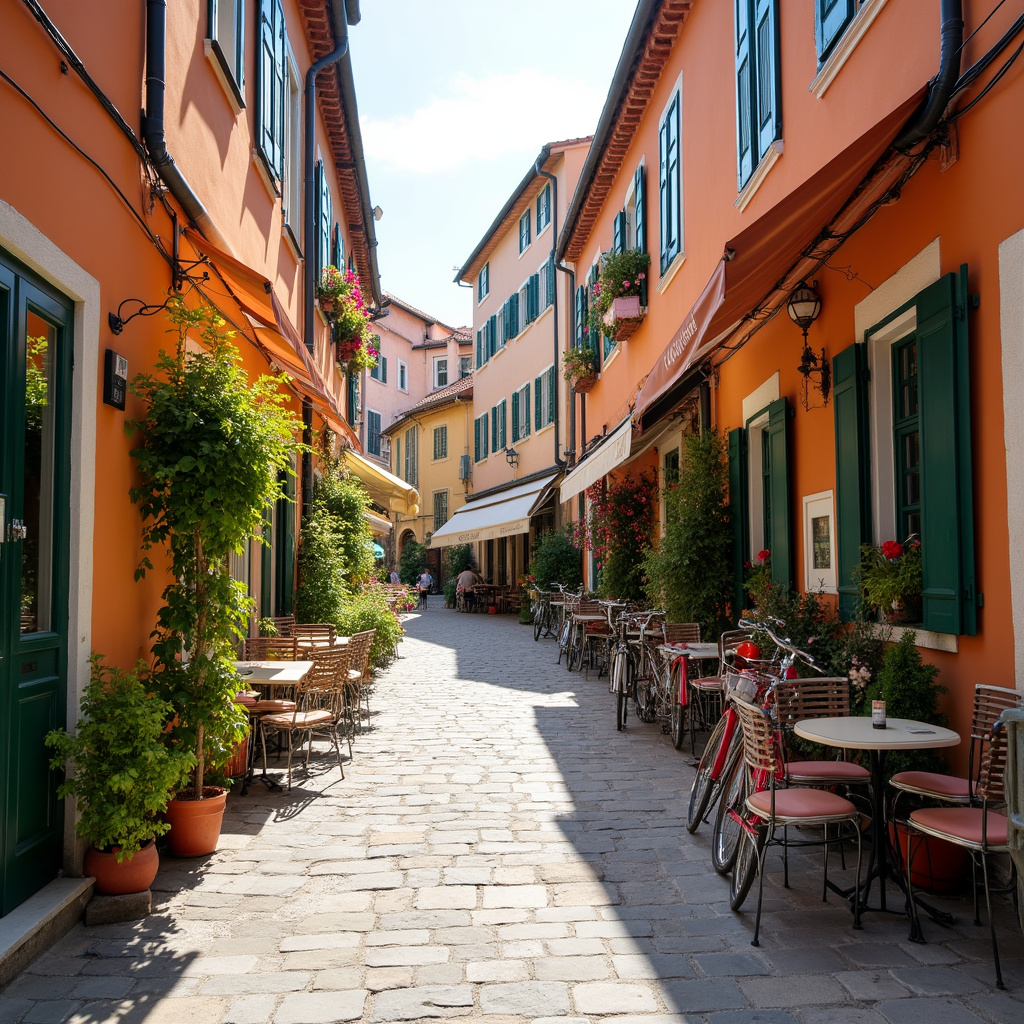 Urokliwa uliczka w Rovinj z kawiarniami i rowerami przy ścianach