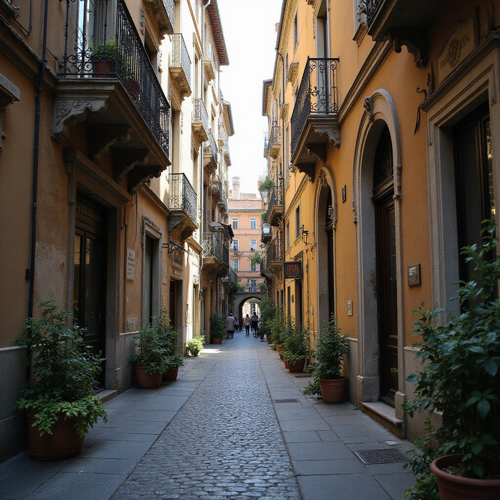Uliczka w dzielnicy Coppedè z widoczną secesyjną architekturą Rzymu