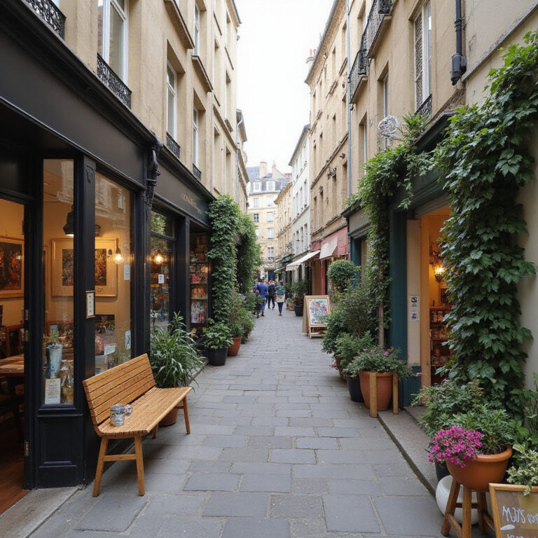 Ulica w Le Marais z zabytkowymi kamienicami i ukrytymi galeriami sztuki