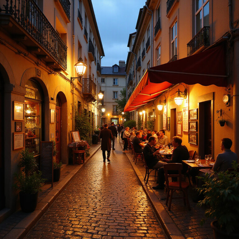 Uliczka w San Sebastián z barami pintxos i lokalnymi restauracjami