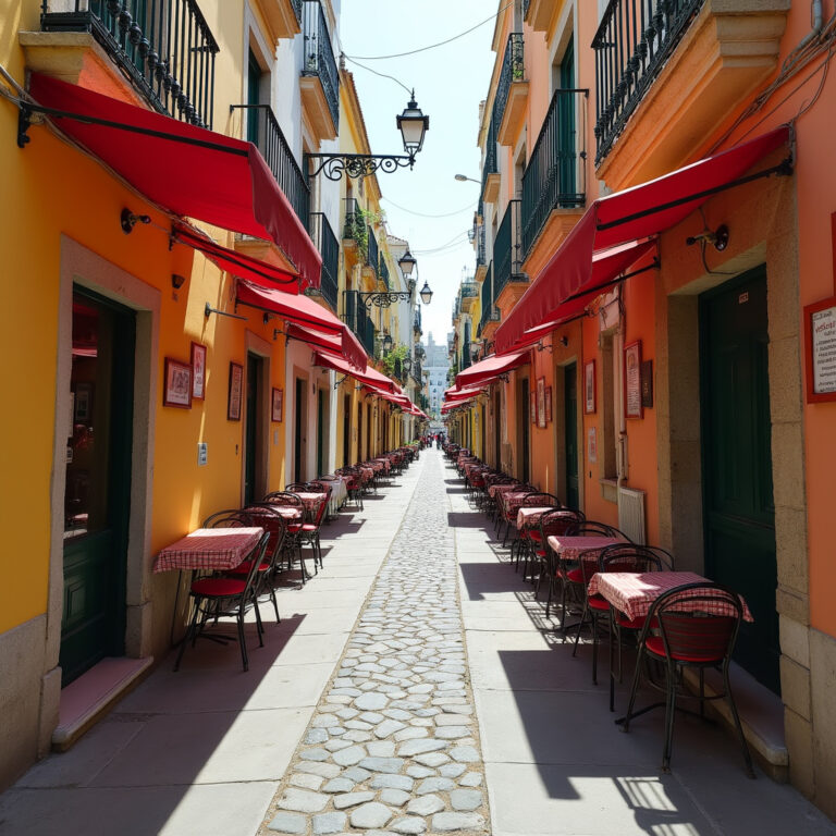 Uliczka w Kadyksie z lokalnymi barami tapas i świeżymi owocami morza