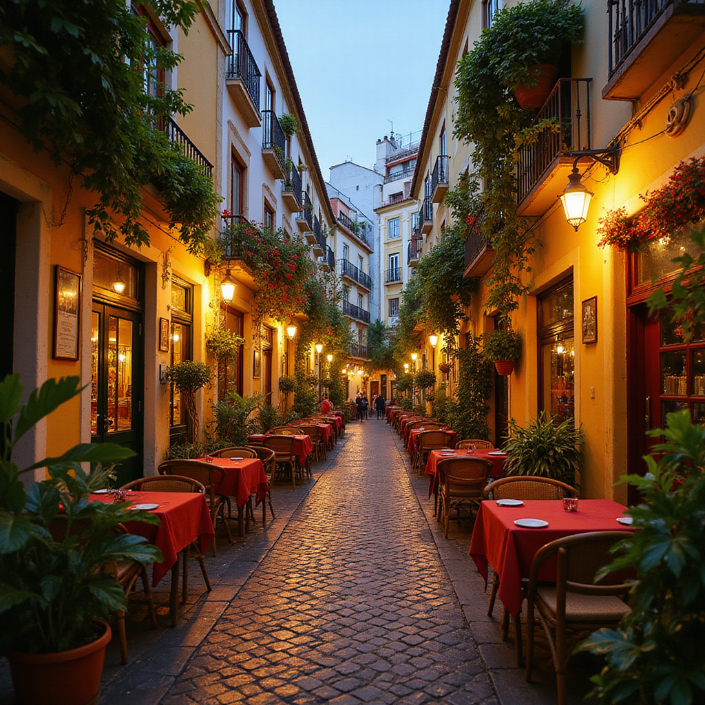 Uliczka w Funchal z lokalnymi restauracjami serwującymi espadę