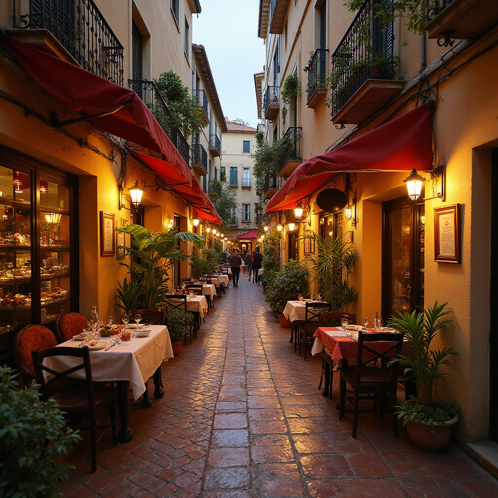 Uliczka w Palmie de Mallorca z restauracjami serwującymi lokalne przysmaki