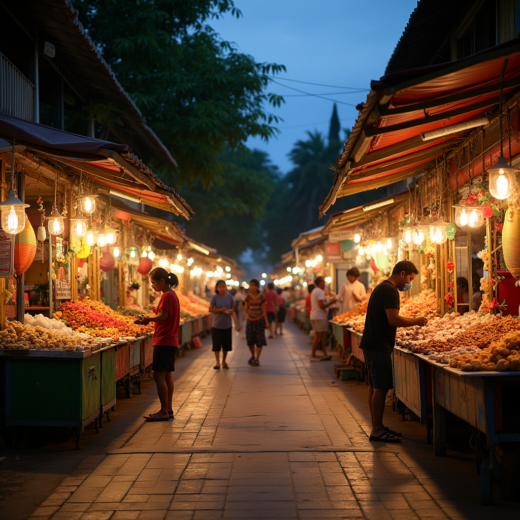 Ulica w Davao z lokalnymi stoiskami oferującymi Lamou