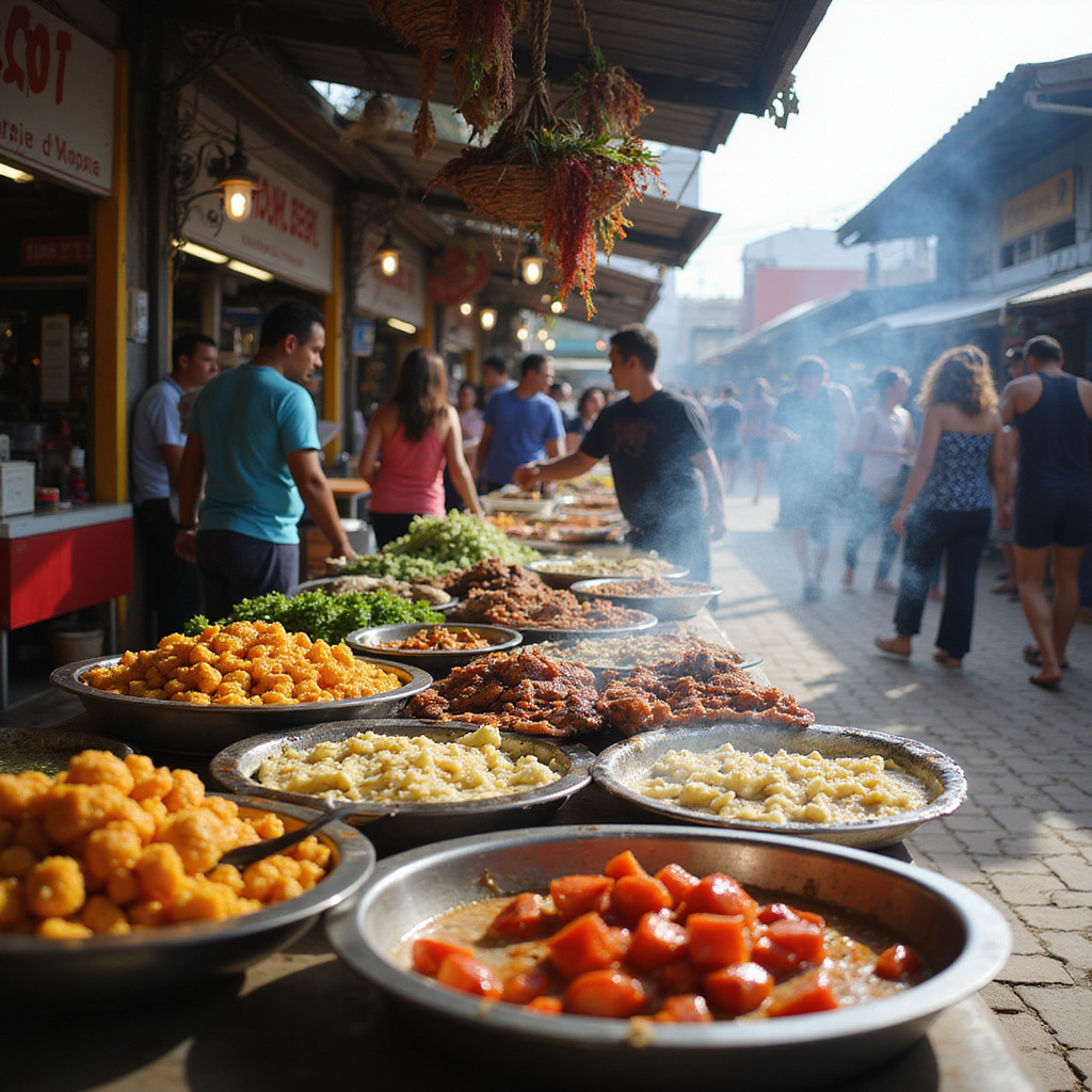 Uliczne stragany z jedzeniem w Sosúa, gdzie można spróbować lokalnych przysmaków
