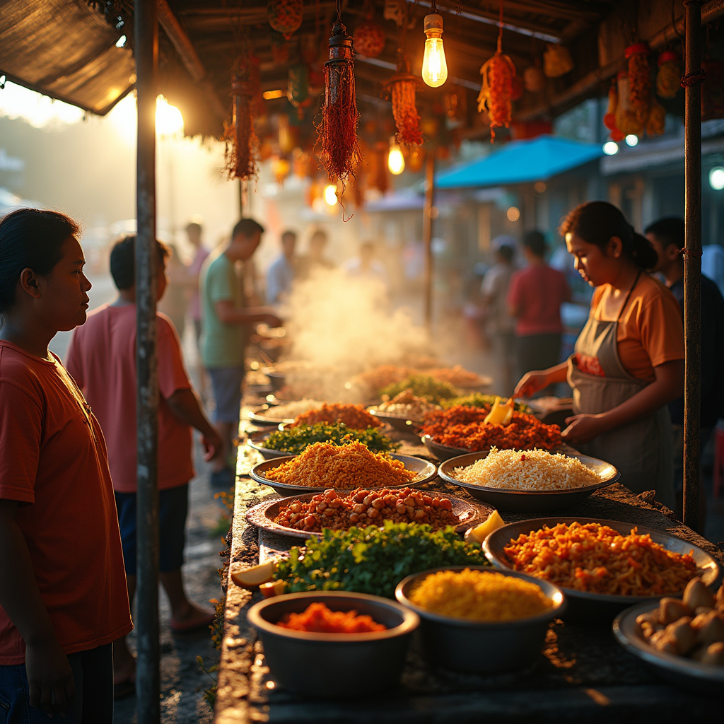 Uliczny straż z ryżem i lokalnymi przysmakami na Filipinach