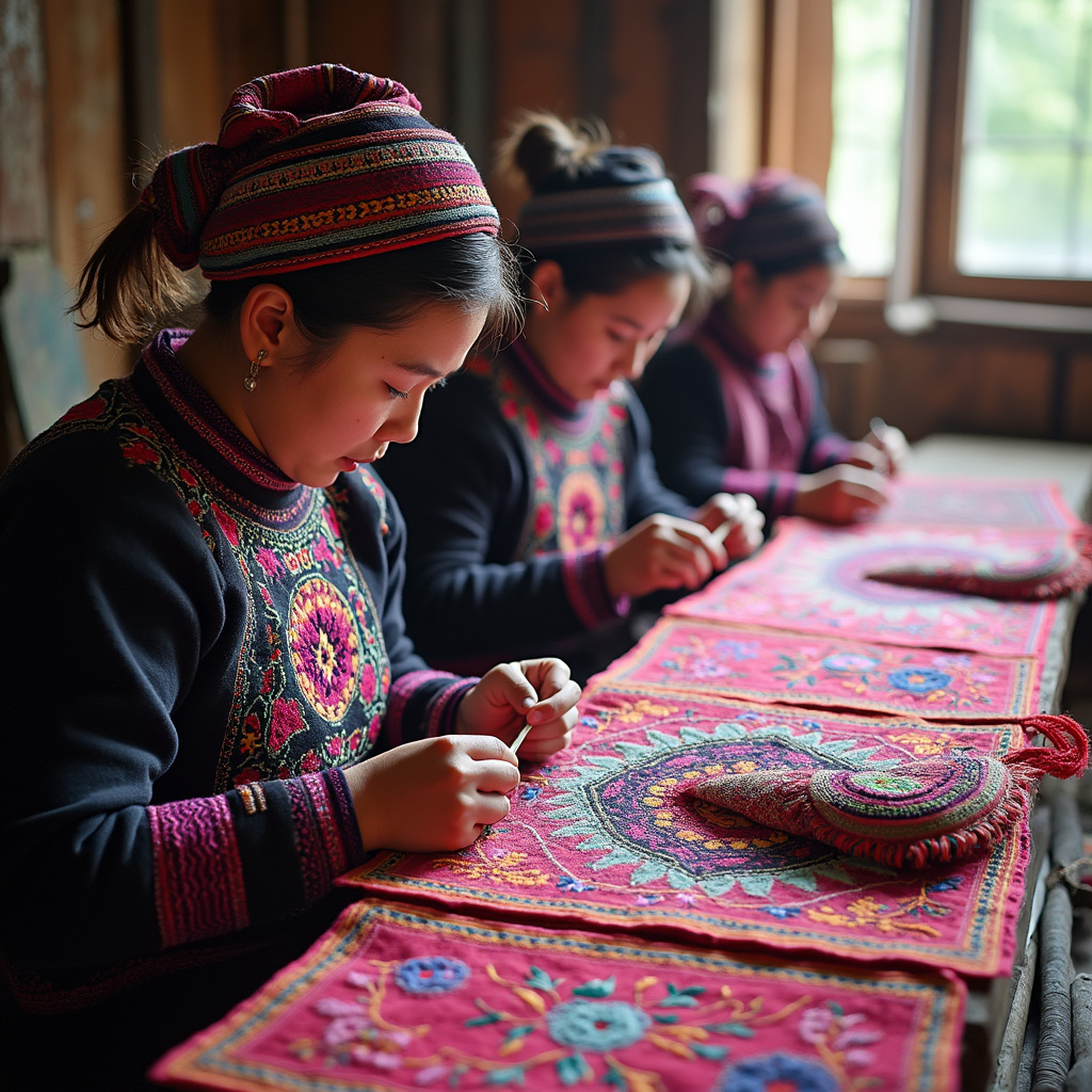Kobiety z plemienia Hmong podczas warsztatów rzemieślniczych w Sapa, tradycyjne hafty